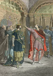 Adalbert comte de la marche przeciwstawia się Huguesowi Capetowi, który uczynił cię królem (rycina)
