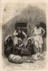 Bułgarscy robotnicy, niedaleko Sofii, grawer według rysunku A. De Neuville, ilustrujący podróż do Bułgarii, Guillaume Lejean, w 1867, opublikowany w „” Le tour du monde”” 1873, red. Edouard Charton, wyd. Hachette, Paryż . Kolekcja Selva