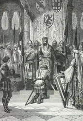 Ceremonia pasowania na rycerza przez króla Francji (rycina)