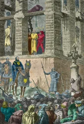 Enguerrand de Marigny stracony na szubienicy w Montfaucon w 1315 r. (rycina)
