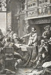 Jean Guiton przysięga bronić La Rochelle podczas oblężenia w 1628 r. (rycina)