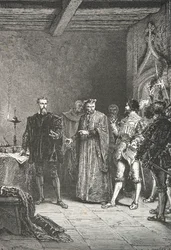 Jean de La Barre informuje Louisa de Berquin o zwolnieniu z conciergerie (rycina)