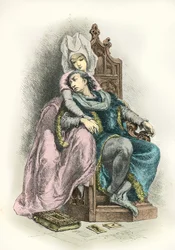 Portret króla Karola 6 dit le bien aime z Odette de Champdivers (rycina)