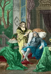 Duc de La Rochefoucauld w rozmowie z Madame de Sevigne i Madame de La Fayette (rycina)