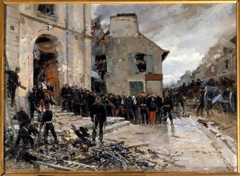 Wojna 1870-1871 i oblężenie Paryża przez Prusaków: „”Le combat du Bourget, 30.10.1870”” Obraz Alphonse de Neuville (1835-1885) 1873 nd. 0,57x0,79m. Paryż, Muzeum Orsay