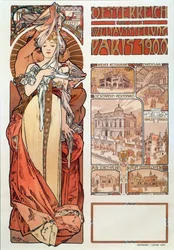 Plakat reklamowy Alphonse Mucha (1860-1939) dla Austrii reprezentowany na Wystawie Światowej w Paryżu 1900 - Dim 68x98,5 cm Plakat reklamowy Alphonse Mucha dla „”Austria”” na Exposit