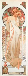 Plakat reklamowy Alphonse Mucha (1860-1939) dla perfum „Sylvanis essence” 1899 - Wymiary 21x61 cm Plakat reklamowy Alphonse Mucha dla perfum „Sylvanis essence” 1899 - Kol.prywatny