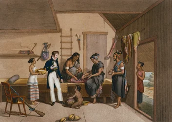 Wnętrze domu w Coupang, Timor, z „Voyage Autour du Monde sur les Corvettes de L