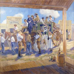 Gubernator Burnett dostarczający Kartę Państwowości do San Jose w Kalifornii, ok. 1925 (olej na płótnie)