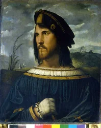 Cesare Borgia (1475-1507). obraz Altobello Melone 16 wieku. Akademia Carrara. Bergamo