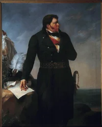 Portret u stóp Georgesa Cadoudala (1771-1804). Cadoudal był wodzem chouanów podczas wojen wandejskich w latach 1793-94. Obraz Paula Coutana Amable (1792-1837) 1827. Wym. 2,15 x 1,40 m. Cholet, Muzeum Sztuki i Historii