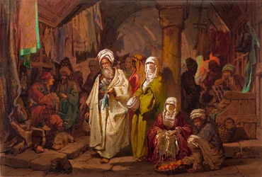 Le grand bazar (suk, marche orientalne) - Wielki Bazar - Amedeo Preziosi (1816-1882) Akwarela na papierze (45,5x67cm) - Pera Museum, Stambuł