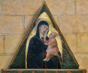 Święty Michał Archanioł zabijający smoka między świętymi Benedyktem i Bartłomiejem (tempera na panelu)