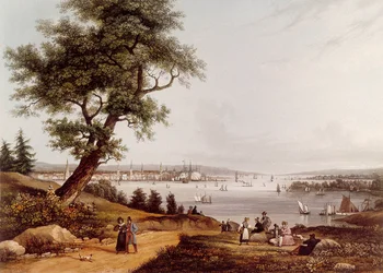 Widok Nowego Jorku w 1840 r. Litografia Louisa Ambroise Garneray (1783-1857). Paryż. B.N.