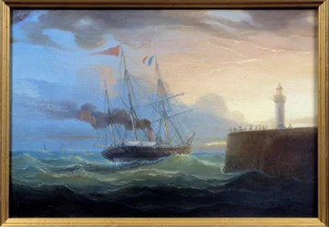 Steam Outgoing the Harbor Obraz Louisa Garneraya (1783-1857) XIX-wieczny Fecamp, Muzeum Nowej Fundlandii