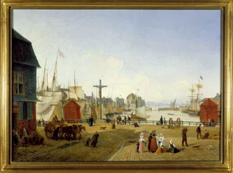 Port w Honfleur, Louis Garneray, sd. ok. 1820, Olej na płótnie, H. 0,330; L. 0,460. CCIP Dz.