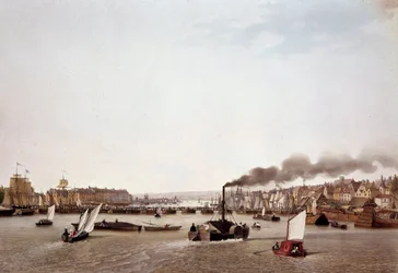 Widok na ruch rzeki na Sekwanie do Rouen. Akwarela Ambroise Louis Garneray (1783-1857) XIX-wieczny Paryż, B.N.