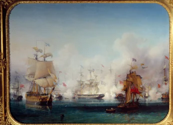 Grecka wojna o niepodległość: Widok bitwy morskiej pod Navarino 20/10/1827, 1827