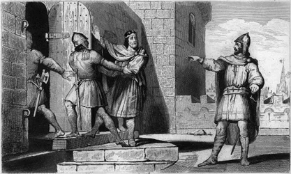 Karol III (879-929) Prosty wzięty do niewoli przez jednego ze swoich żołnierzy w 923 - Uwięzienie Karola III Prostego (879-929), 923: wiara w szukanie schronienia u Herberta z Vermandois, byłego króla franków zostaje zdradzony przez niego i wysłany do więz