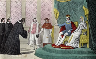 Franciszek II (1544-1560) ogłasza deputowanym, którzy przyszli go powitać po śmierci ojca, że wybrał swoich wujów na księcia Guise (Francois