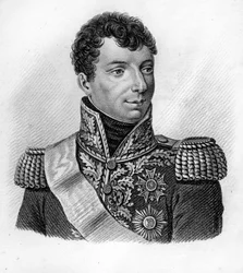 Generał Duroc. Géraud Christophe Michel Duroc, książę Frioul (1772 do 1813).- w „Portretach francuskich generałów po zwycięstwach i bitwach Francuzów””. Grawerowane przez Ambroise Tardieu w 1818 roku. Kolekcja Stella.