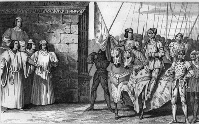 Joanna d’Arc (1412-31) przybywa do Reims w 1429 roku, aby oczekiwać koronacji Karola VII (1403-61) - Karol VII, zwany „Zwycięskim” (1403-1461) - Anglicy oblegali Orlean, lecz Joanna d’Arc przerwała oblężenie, wyzwoliła Orlean i poprowadziła króla do Reims