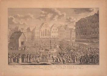 Procesja koronacyjna Franciszka II z katedry we Frankfurcie do Römerberg w lipcu 1792 r.