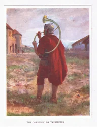 Cornicen, czyli trębacz, ilustracja z książki Żołnierz rzymski, 1928