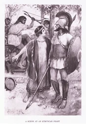 Scena na uczcie etruskiej, ilustracja z Żołnierza rzymskiego, 1928