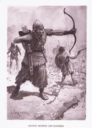 Azjatyccy łucznicy i procarze, ilustracja z filmu Żołnierz rzymski, 1928