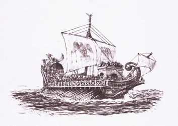 Patrol floty: statki rzymskie, ilustracja z filmu Żołnierz rzymski, 1928