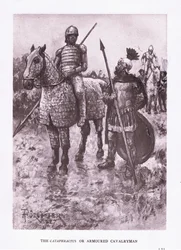 Katafraktus lub kawalerzysta w zbroi, ilustracja z filmu Żołnierz rzymski, 1928
