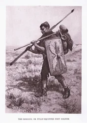 Impeditus lub w pełni wyposażony żołnierz piechoty, ilustracja z filmu Żołnierz rzymski, 1928