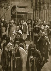 Wyjście po koronacji Ryszarda II, wigilia świętego Kenelma, 16 lipca 1377, z „The Illustrated London News”, 1902