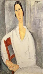 Madame Hanka Zborowska Leaning on a Chair (Madame Hanka Zborowska accoudée à une chaise) 1919 (oil on canvas)