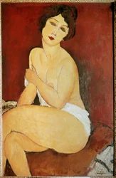 Naga kobieta siedząca Obraz Amedeo Modigliani (1884-1920) 1917 Nd. 1x0,65 m Kolekcja privee - Duży nago siedzący. Obraz Amedeo Modiglianiego (1884-1920)