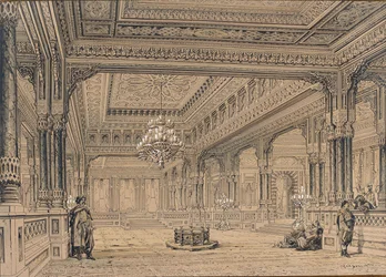Wnętrze pałacu Ciragan w Stambule, 1872.