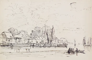 Scena rzeczna z barkami, ok. 1803 (długopis)
