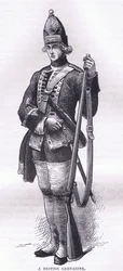 Brytyjski grenadier, ilustracja z Cassells History of the United States wydana przez Cassell, Petter & Galpin, c.1900 (lito)
