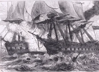 Walka między Chesapeake i Shannon, ilustracja z Cassells History of the United States wydanej przez Cassell, Petter & Galpin, ok. 1900 (litografia)