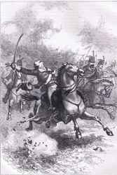 Szarża Pułaskiego, ilustracja z Cassells History of the United States wydanej przez Cassell, Petter & Galpin, c.1900 (litografia)