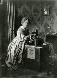 Reklama patentowych maszyn do szycia Singers, 1899