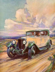 Roadster z lat 20. pędzący po polnej drodze