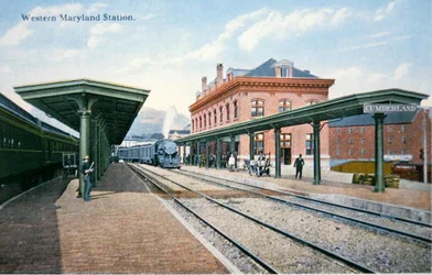 Pocztówka z Western Maryland Station, Cumberland, Maryland (kolor lito)