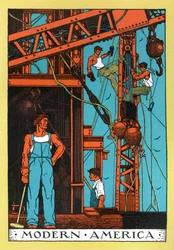 Alegoria „nowoczesnej epoki industrialnej” Ameryki z lat 30. XX wieku