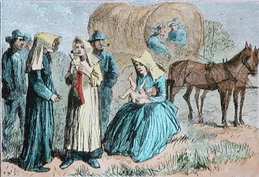 American Wagon Train Pioneers, c.1860 (kolorowy grawerunek)