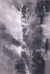 Atak na fort Pequot, ilustracja z pubu Cassell