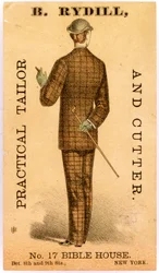 B. Rydill, praktinis siuvėjas ir pjaustytojas, Nr. 17 Biblijos namai, tarp 8 ir 9 gatvių. New York., 1886 (litografija [prekybos kortelė])poli
