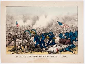 Bitwa pod Pea Ridge, Arkansas, 8 marca 1862, wyd. autorstwa Currier i Ives, 1862