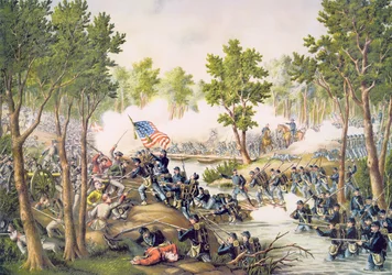 Bitwa pod Spottsylvania, maj 1864, grawerowana przez Kurza i Allison